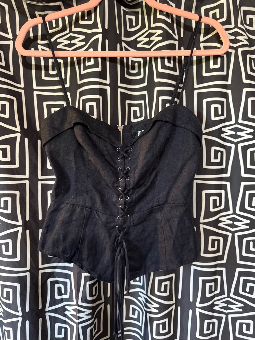 Reformation Black Lace-Up Bustier Camisole